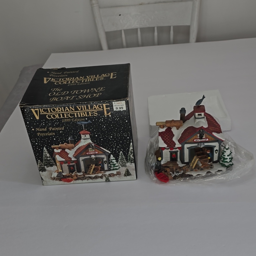 1999 Victorian Village Collectibles  Old Towne Boat Shop Hand Painted Porcelain